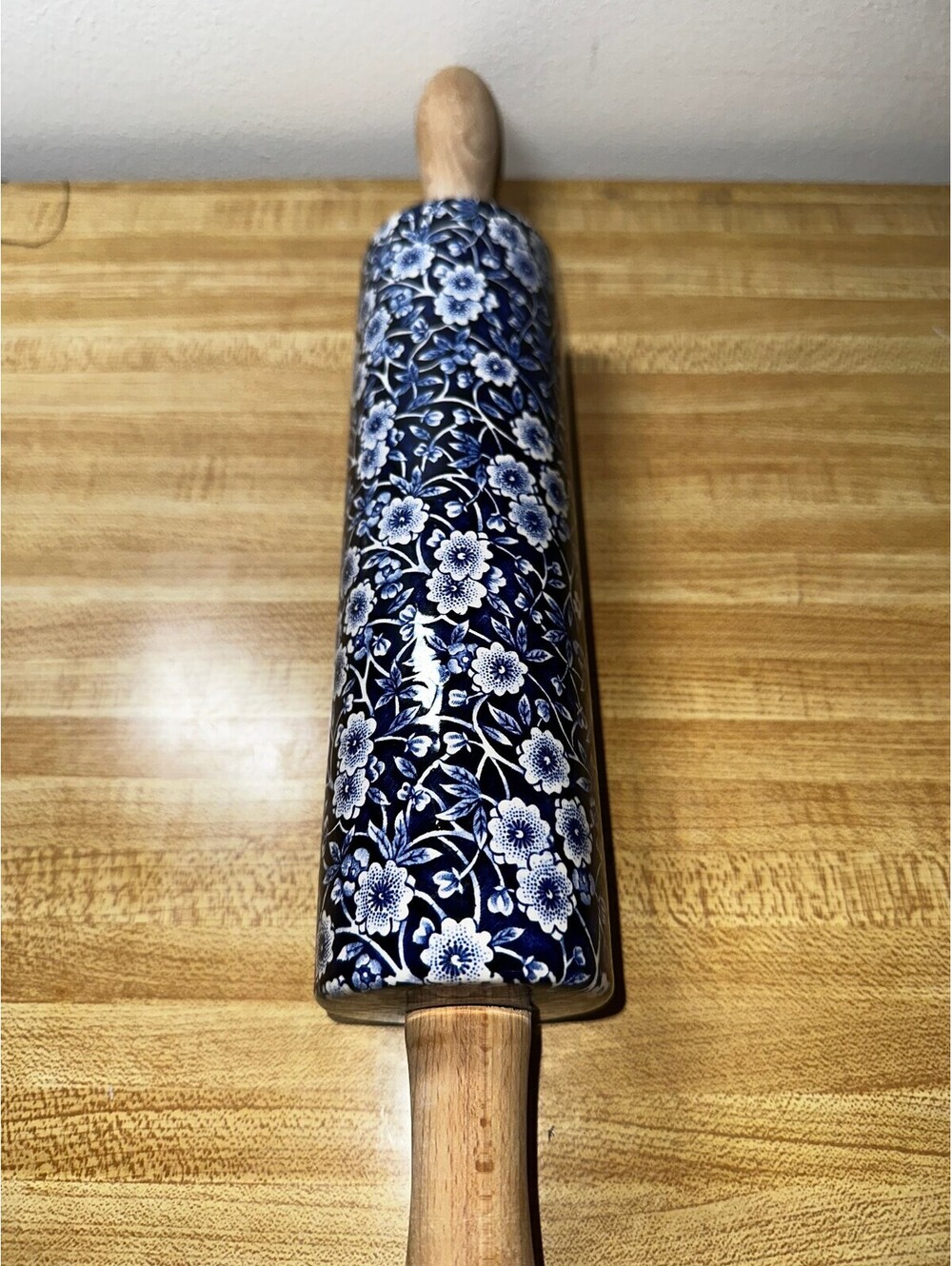 Vintage Staffordshire England Blue Burleigh Rolling Pin 20" - Picture 2 of 11